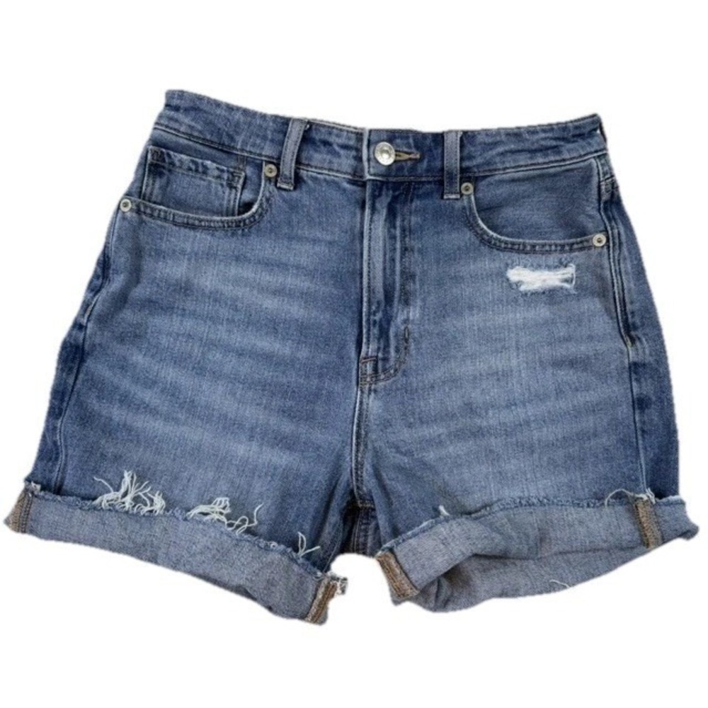 American Eagle High Rise Denim Shorts Size‎ 2 Distressed Cut Off Blue Read Desc